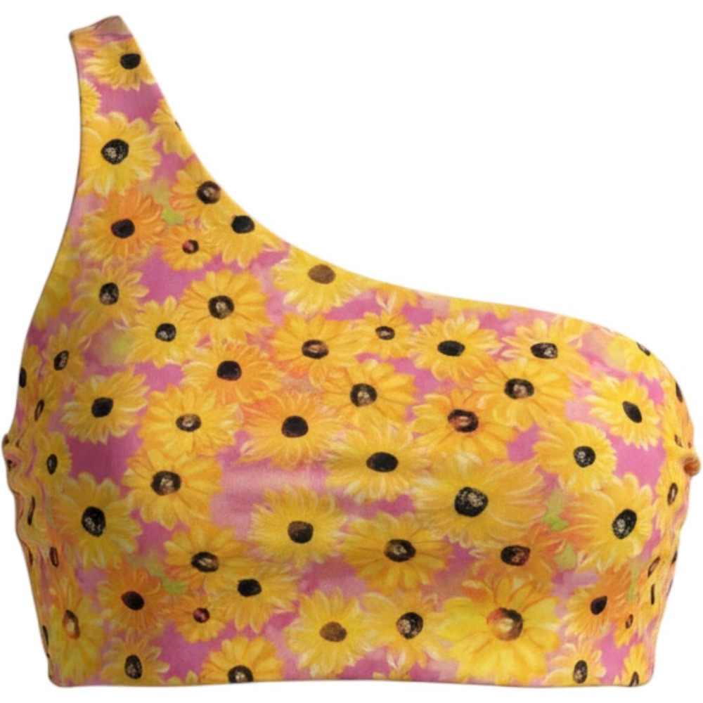 Zara Boho Sunflower Print One Shoulder Crop Top Festival Beach Floral Lg New NWT